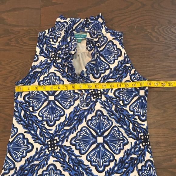 Southern Frock Ruffle V- Neck Sleeveless Dress - Blue White Size Small - Picture 5 of 9